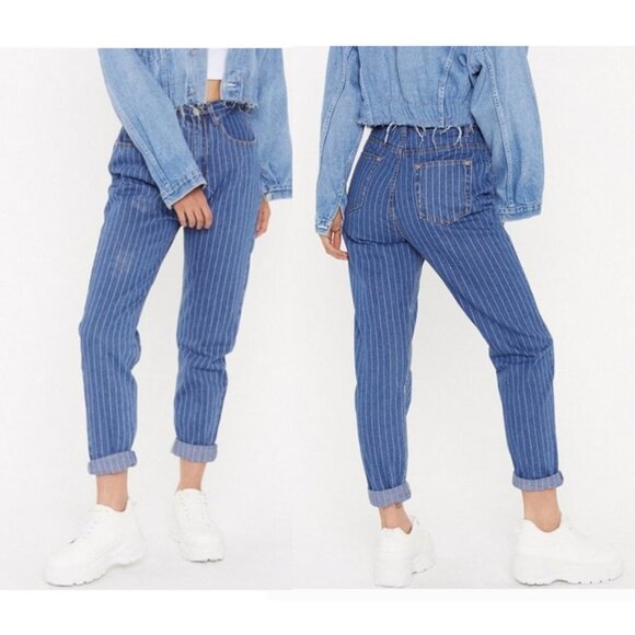 Nasty Gal High Waisted Denim Striped Jeans sz 4 - Picture 1 of 10